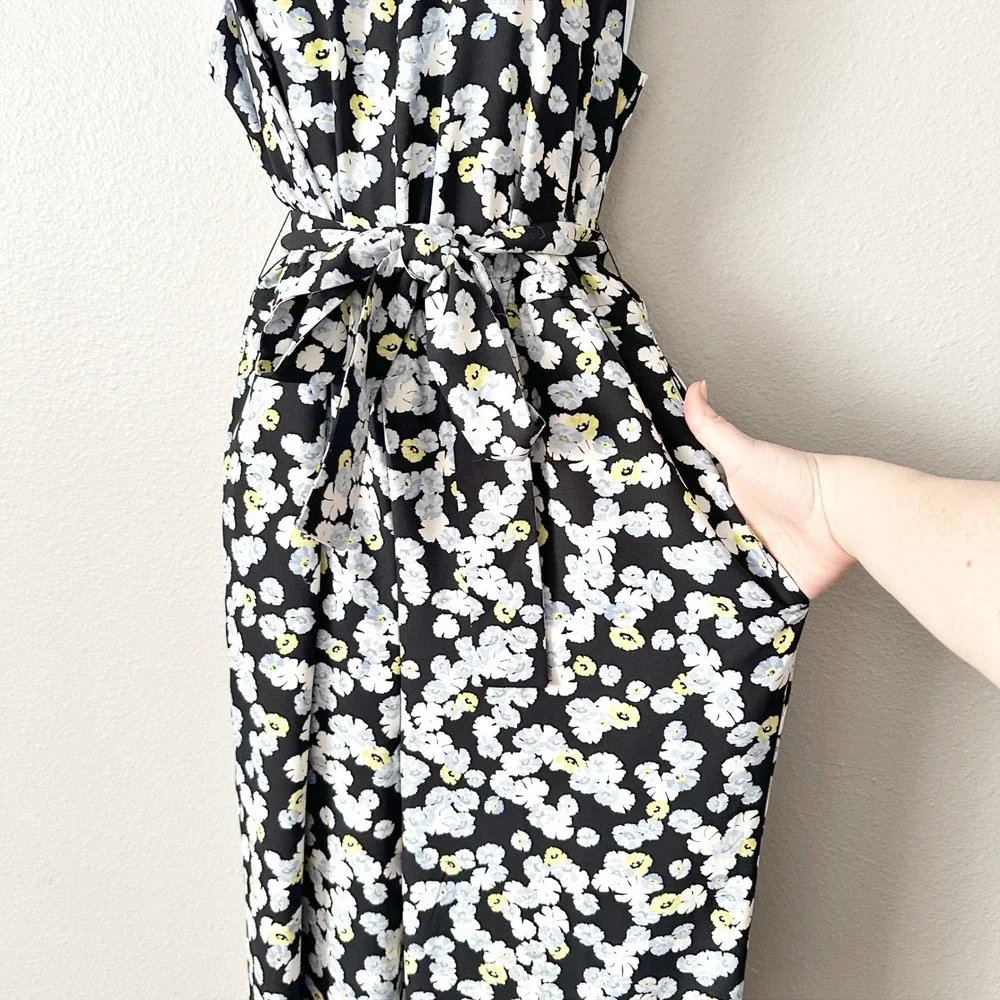 Ann Taylor Sleeveless Floral Self Tie Belt Halter Jumpsuit Women's Size 14